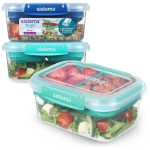 Sistema TO GO Stax Leakproof Food Storage Containers | 1 L | Airtight & Stackable Meal Prep Containers with Lids | Lunch Boxes | BPA-Free | 3 Count